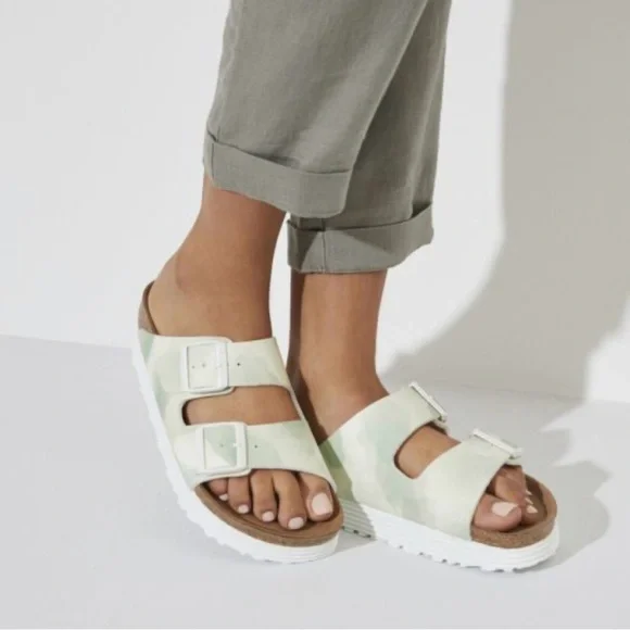 Birkenstock Papillio Green and Cream Sandals NEW - Picture 4 of 11
